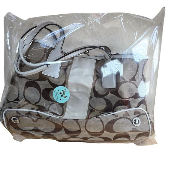 Coach F13533 Signature Leather Stripe Tote Carryall Logo Canvas Purse Handbag LN - Picture 11 of 11